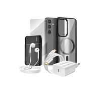 Pack Complet pour Galaxy S24 Coque, Verre, Chargeur, Batterie Externe, Ecouteurs (6 pièces) Noir