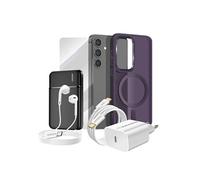 Pack Complet pour Galaxy S24 Coque, Verre, Chargeur, Batterie Externe, Ecouteurs (6 pièces) Violet