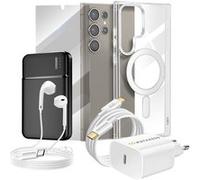 Pack Complet pour Galaxy S24 Ultra Coque, Verre, Chargeur, Batterie Externe, Écouteurs (6 pièces) Mayaxess Transparent Transparent