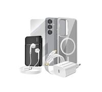 Pack Complet pour Galaxy S25 Coque, Verre, Chargeur, Batterie Externe, Ecouteurs (6 pièces) Gris