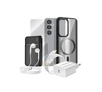 Pack Complet pour Galaxy S25 Coque, Verre, Chargeur, Batterie Externe, Ecouteurs (6 pièces) Noir