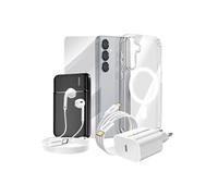 Pack Complet pour Galaxy S25 Coque, Verre, Chargeur, Batterie Externe, Ecouteurs (6 pièces) Transparent