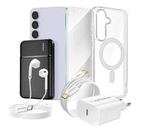 Pack Complet pour Galaxy S25 FE Coque, Verre, Chargeur, Batterie Externe, Ecouteurs (6 pièces) Transparent