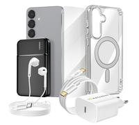 Pack Complet pour Galaxy S25 Plus Coque, Verre, Chargeur, Batterie Externe, Écouteurs (6 pièces) Mayaxess Transparent Transparent