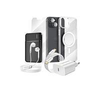 Pack Complet pour iPhone 13 Coque, Verre, Chargeurs, Batterie externe, écouteurs (7 pièces) Transparent