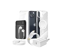 Pack Complet pour iPhone 14 Coque, Verre, Chargeur, Batterie externe, écouteurs (6 pièces) Transparent