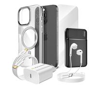 Pack Complet pour iPhone 15 Pro Coque, Verre, Chargeur, Batterie externe, écouteurs (6 pièces) Mayaxess Argent Argent
