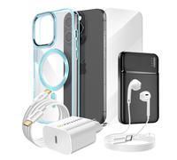 Pack Complet pour iPhone 15 Pro Coque, Verre, Chargeur, Batterie externe, écouteurs (6 pièces) Mayaxess Bleu Bleu