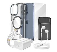 Pack Complet pour iPhone 15 Pro Coque, Verre, Chargeur, Batterie externe, écouteurs (6 pièces) Mayaxess Noir Noir