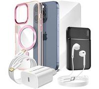 Pack Complet pour iPhone 15 Pro Coque, Verre, Chargeur, Batterie externe, écouteurs (6 pièces) Mayaxess Rose Rose