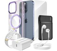 Pack Complet pour iPhone 15 Pro Coque, Verre, Chargeur, Batterie externe, écouteurs (6 pièces) Mayaxess Violet Violet