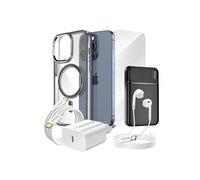Pack Complet pour iPhone 15 Pro Coque, Verre, Chargeur, Batterie externe, écouteurs (6 pièces) Noir