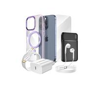 Pack Complet pour iPhone 15 Pro Coque, Verre, Chargeur, Batterie externe, écouteurs (6 pièces) Violet