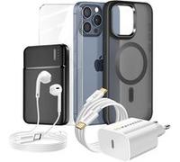 Pack Complet pour iPhone 15 Pro Max Coque, Verre, Chargeur, Batterie externe, écouteurs (6 pièces) Mayaxess Noir Noir
