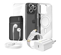 Pack Complet pour iPhone 16 Pro Coque, Verre, Chargeurs, Batterie externe, écouteurs (7 pièces) Mayaxess Transparent