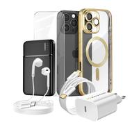 Pack Complet pour iPhone 16 Pro Max Coque, Verre, Chargeur, Batterie externe, écouteurs (6 pièces) Mayaxess Dorée Dorée