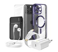 Pack Complet pour iPhone 16 Pro Max Coque, Verre, Chargeur, Batterie externe, écouteurs (6 pièces) Mayaxess Violet Violet