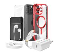 Pack Complet pour iPhone 16 Pro Max Coque, Verre, Chargeur, Batterie externe, écouteurs (6 pièces) Mayaxess Rouge Rouge
