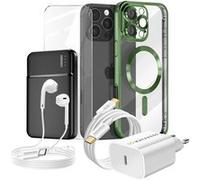 Pack Complet pour iPhone 16 Pro Max Coque, Verre, Chargeur, Batterie externe, écouteurs (6 pièces) Mayaxess Vert Vert