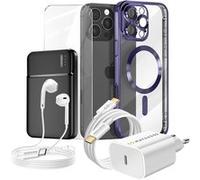 Pack Complet pour iPhone 16 Pro Max Coque, Verre, Chargeur, Batterie externe, écouteurs (6 pièces) Mayaxess Violet Violet