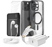 Pack Complet pour iPhone 16 Pro Max Coque, Verre, Chargeur, Batterie externe, écouteurs (6 pièces) Mayaxess Noir Noir