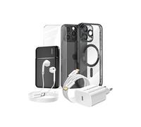 Pack Complet pour iPhone 16 Pro Max Coque, Verre, Chargeur, Batterie externe, écouteurs (6 pièces) Noir