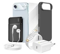 Pack Complet pour iPhone 17 Air Coque, Verre, Chargeurs, Batterie externe, écouteurs (7 pièces) Mayaxess Noir Noir