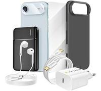 Pack Complet pour iPhone 17 Air Coque, Verre, Chargeurs, Batterie externe, écouteurs (7 pièces) Mayaxess Noir Noir