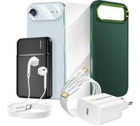 Pack Complet pour iPhone 17 Air Coque, Verre, Chargeurs, Batterie externe, écouteurs (7 pièces) Mayaxess Vert Vert