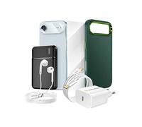 Pack Complet pour iPhone 17 Air Coque, Verre, Chargeurs, Batterie externe, écouteurs (7 pièces) Vert