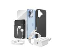 Pack Complet pour iPhone 17 Coque, Verre, Chargeurs, Batterie externe, écouteurs (7 pièces) Noir