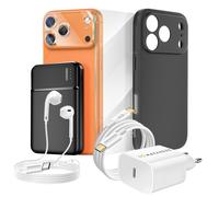 Pack Complet pour iPhone 17 Pro Coque, Verre, Chargeurs, Batterie externe, écouteurs (7 pièces) Mayaxess Noir Noir
