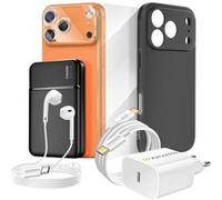 Pack Complet pour iPhone 17 Pro Coque, Verre, Chargeurs, Batterie externe, écouteurs (7 pièces) Mayaxess Noir Noir