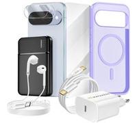 Pack Complet pour Pixel 10 Coque, Verre, Chargeurs, Batterie externe, écouteurs (7 pièces) Mayaxess Violet Violet