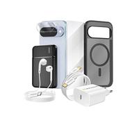 Pack Complet pour Pixel 10 Coque, Verre, Chargeurs, Batterie externe, écouteurs (7 pièces) Noir