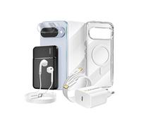 Pack Complet pour Pixel 10 Coque, Verre, Chargeurs, Batterie externe, écouteurs (7 pièces) Transparent