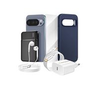 Pack Complet pour Pixel 10 Pro Coque, Verre, Chargeurs, Batterie externe, écouteurs (6 pièces) Bleu nuit