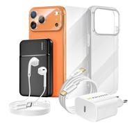 Pack Complet pour pour iPhone 17 Pro Max Coque, Verre, Chargeurs, Batterie externe, écouteurs (7 pièces) Mayaxess Transparent