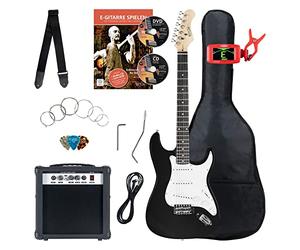 Pack Complet Rocktile ST Noir (Ampli, Accordeur, Tremolo, Housse, Câble, Sangle, Médiators, Cordes de Rechange et Cours avec CD/DVD)