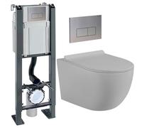 Pack complet WC + Cuvette Suspendu Sans Bride + Plaque - Pack complet initio WC bâti sur mur porteur (Bâti chrono autoportant, Plaque inox)