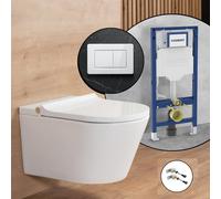 Pack complet WC lavant ineo4 & ineo5 avec plaque de déclenchement Viverso v801 et bâti-support Geberit,, BE4036WH+VU8001GW#SET#NEW,