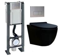 Pack Complet WC Sans Bride + Cuvette suspendu sans bride + Plaque DESIGN (Bâti chrono autoportant, Plaque inox)
