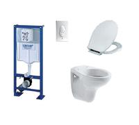 PACK COMPLET WC SUSPENDU BATI GROHE SL AUTOPORTANT + PLAQUE BLANCHE + CUVETTE JACOB DELAFON BRIVE + ABATTANT SIAMP MONACO