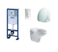 PACK COMPLET WC SUSPENDU BATI GROHE SL AUTOPORTANT + PLAQUE BLANCHE + CUVETTE JACOB DELAFON BRIVE + ABATTANT SIAMP VALLAURIS FREIN D