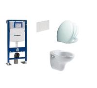 Pack complet WC suspendu - GEBERIT - Brive - Abattant Siamp Vallauris - Plaque Delta blanche - Autopartant
