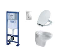 Pack complet WC suspendu - GROHE - Brive - Bati autoportant - Plaque chrome - Abattant Siamp Monaco