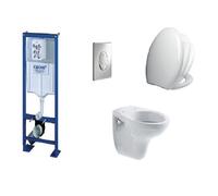 Pack complet WC suspendu - GROHE - SL - Cuvette Villeroy & Boch Volta - Abattant Siamp Vallauris - Chrome