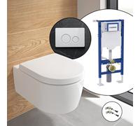 Pack complet WC suspendu Villeroy & Boch Embrace avec Directflush et bâti-support autoportant Geberit,, 5C24R0R1+VU8000GW+111333006,