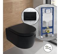 Pack complet WC suspendu Villeroy & Boch Embrace avec plaque de déclenchement Viverso v801 et bâti-support Geberit,, 5C24R0R7+VU8001MB#SET#NEW,