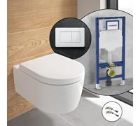 Pack complet WC suspendu Villeroy & Boch Embrace avec plaque de déclenchement Viverso v801 et bâti-support Geberit,, 5C24R0R1+VU8001GW#SET#NEW,